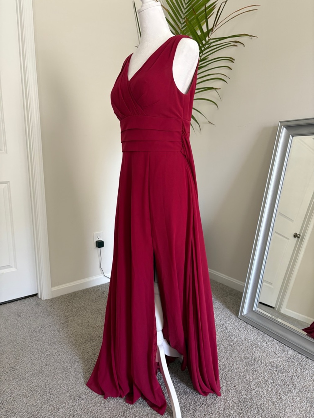 Azazie Burgundy V-Neck Maxi Dress - Picture 6 of 12